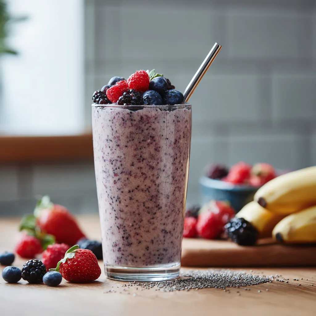 Berry and banana smoothie ready to serve