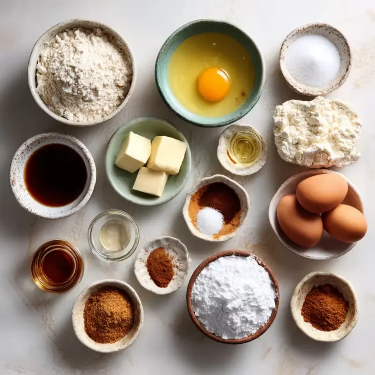 Ingredients laid out for cinnamon Belgian waffle batter