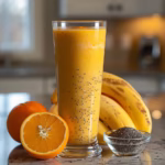 Orange chia smoothie with fruit and chia seeds