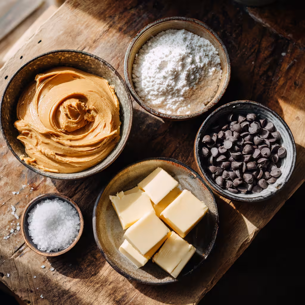 Peanut Butter Balls Recipe ingredients flat lay