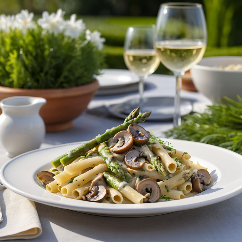 Creamy Asparagus and Mushroom Pasta