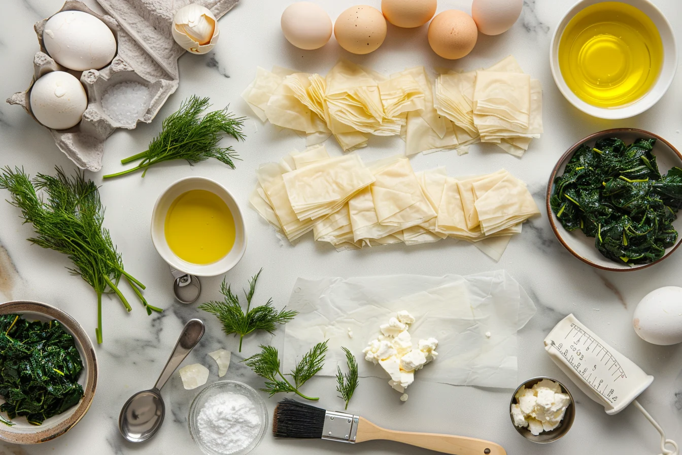 Air Fryer Spanakopita served with tzatziki and Greek salad