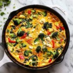 Frittata Recipe Baked vegetable frittata in a cast iron skillet on a kitchen counter