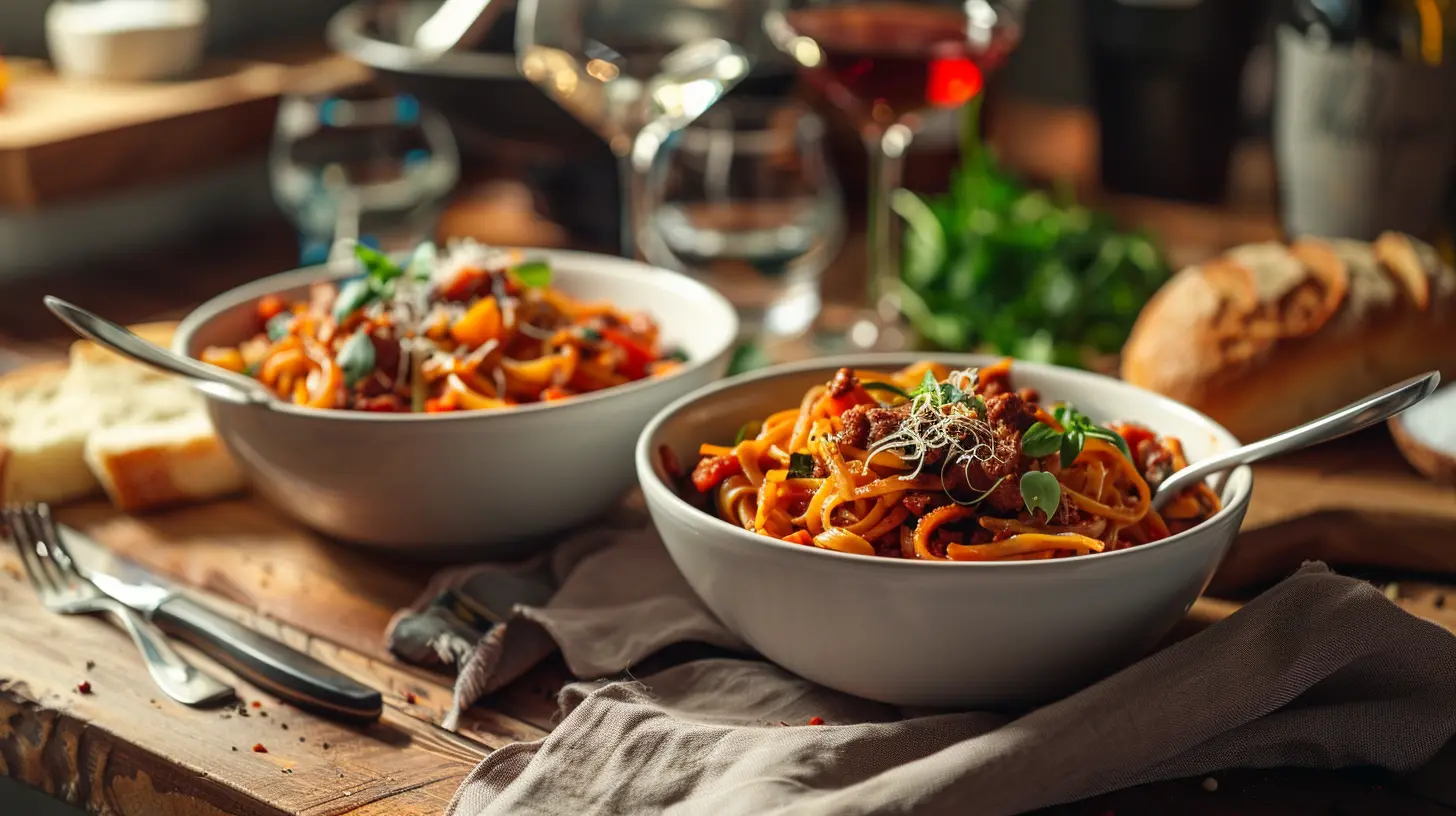 Mediterranean spaghetti squash bowl with feta cheese, olives, tomatoes and fresh basil on rustic wooden table