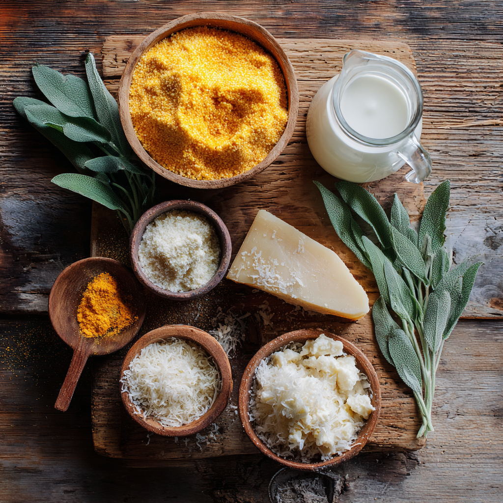 Ingredients for pumpkin polenta laid out before cooking