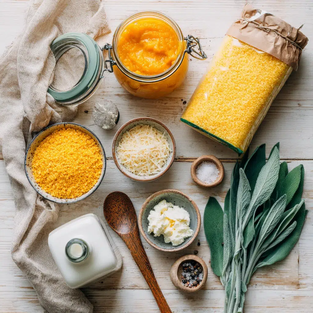 Ingredients for pumpkin polenta laid out before cooking