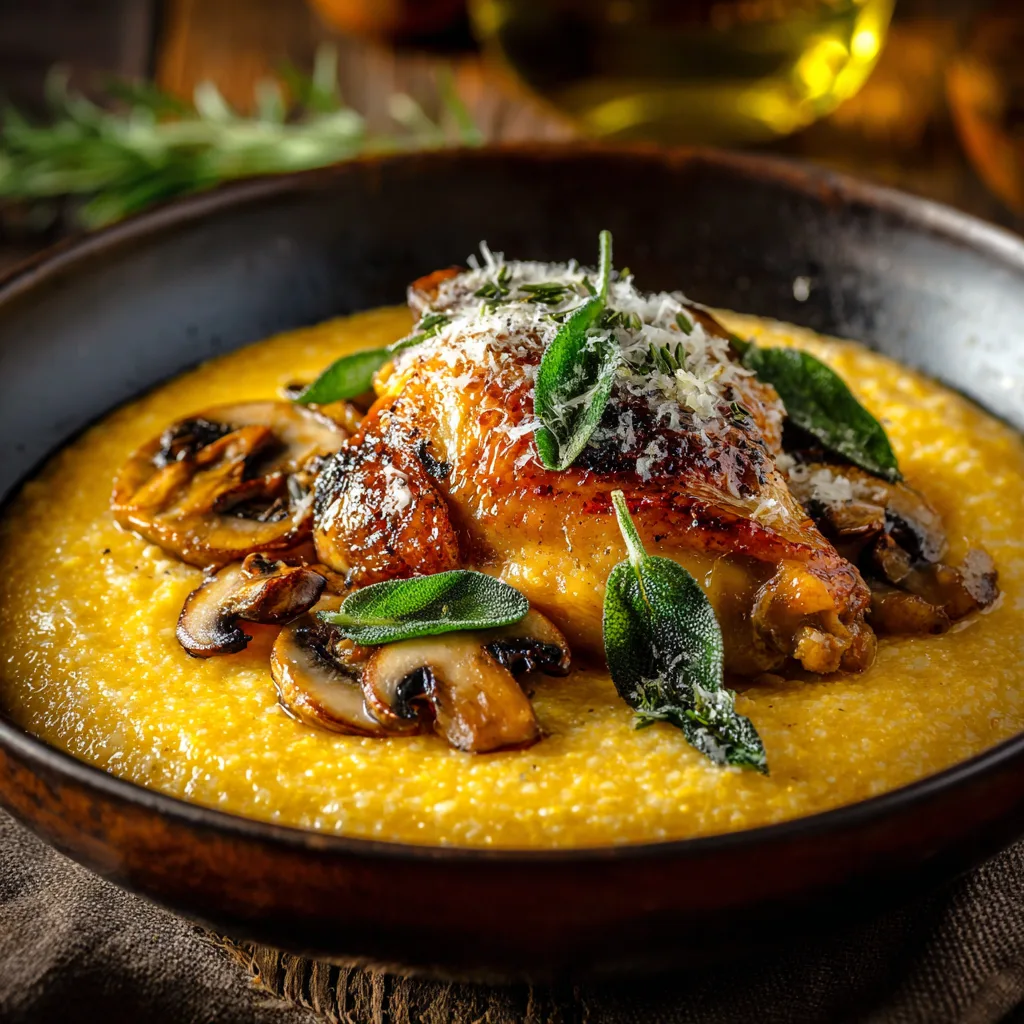 Final serving of pumpkin polenta with sage and parmesan