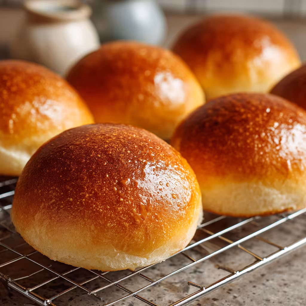 Golden, fluffy burger buns fresh from the oven – the result of a perfect burger buns recipe
