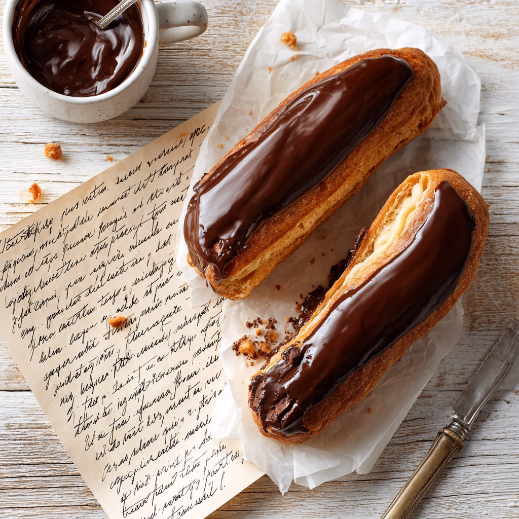 Chocolate eclairs recipe with homemade choux pastry and glossy glaze