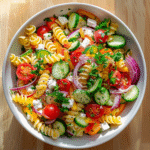 Colorful Pasta Salad Recipe in Summer Bowl