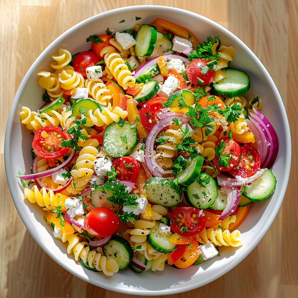 Colorful Pasta Salad Recipe in Summer Bowl