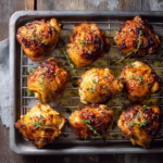 Crispy baked chicken thighs on a wire rack