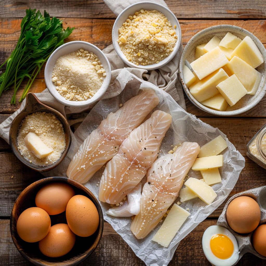 Ingredients for crispy baked walleye recipe