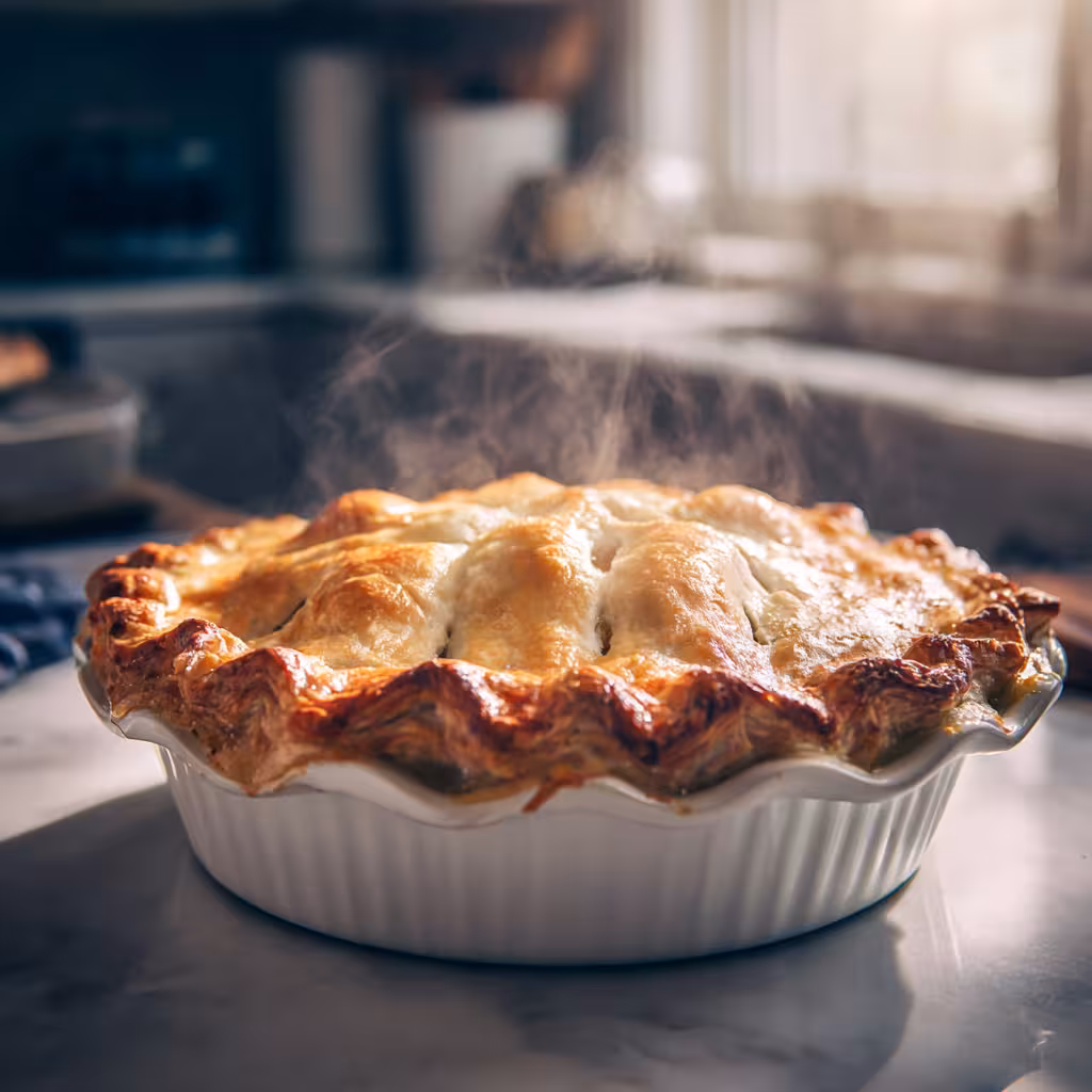 Dad’s Leftover Turkey Pot Pie fresh from the oven