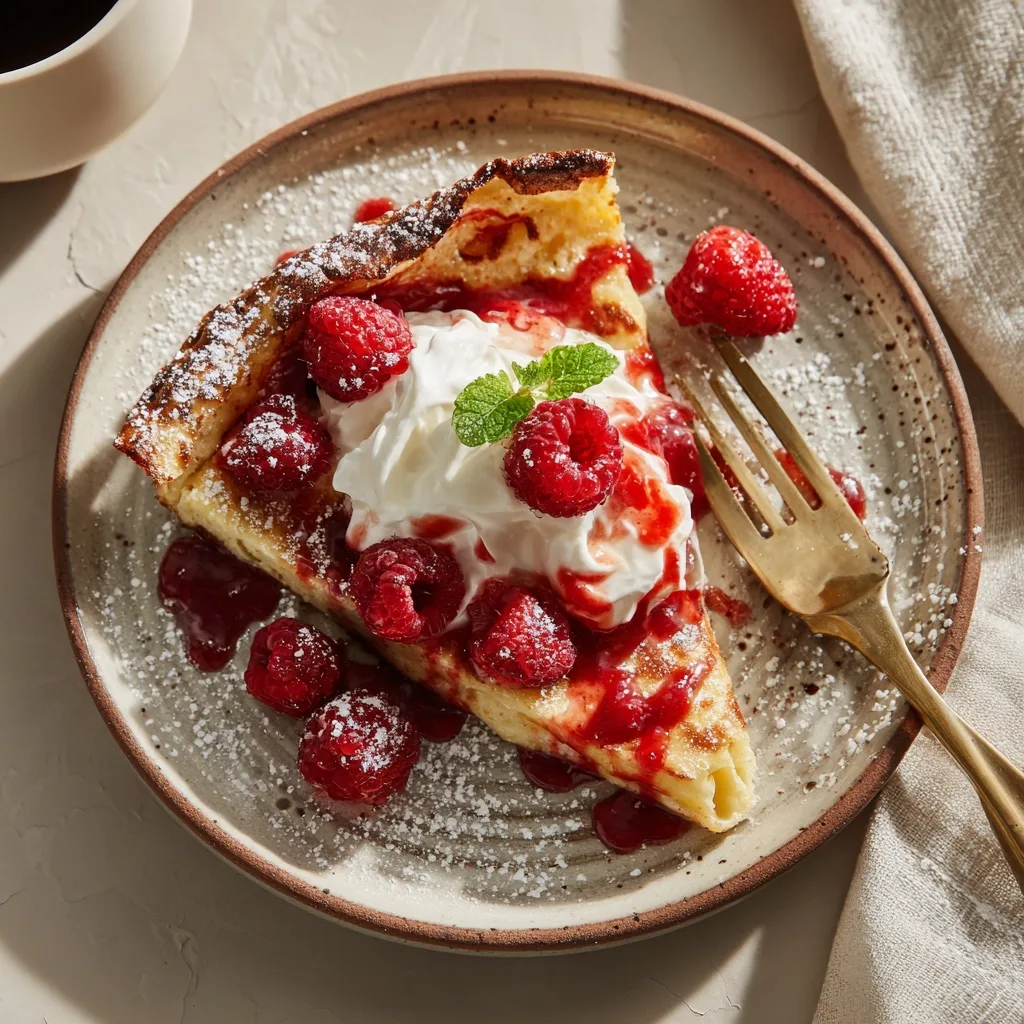 Dutch baby pancake served with strawberries and cream