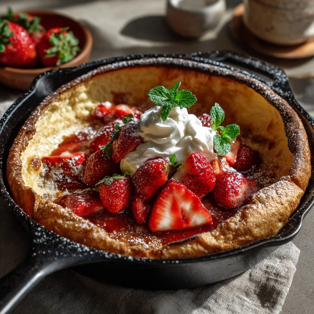 Dutch baby pancake with berries and whipped cream