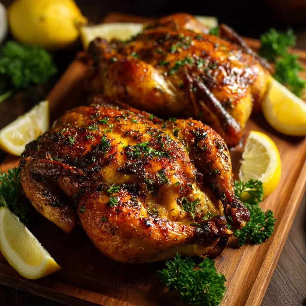 Grilled Cornish hens with lemon and parsley