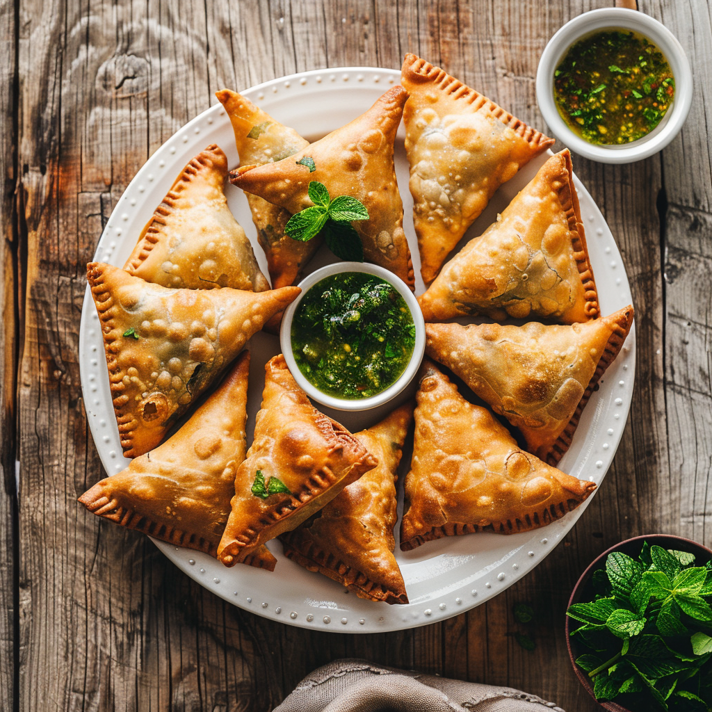 Baked healthy vegetable samosas with chutney