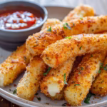 Fried mozzarella cheese sticks with marinara sauce