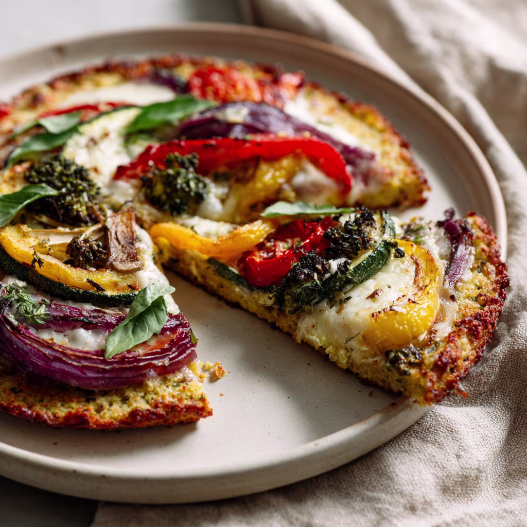 Served cauliflower pizza slice