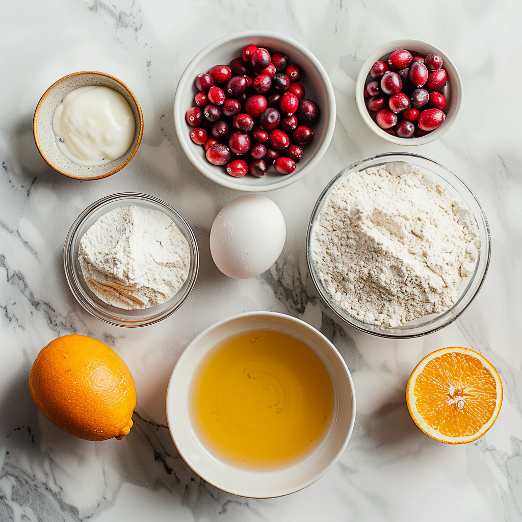 Cranberry Orange Bread Recipe ingredients on white counter